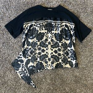 Sandro asymmetrical floral silky t-shirt medium black and cream
